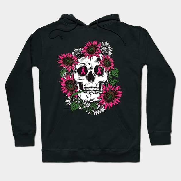 breast cancer pink sunflower skull Hoodie by TeesCircle